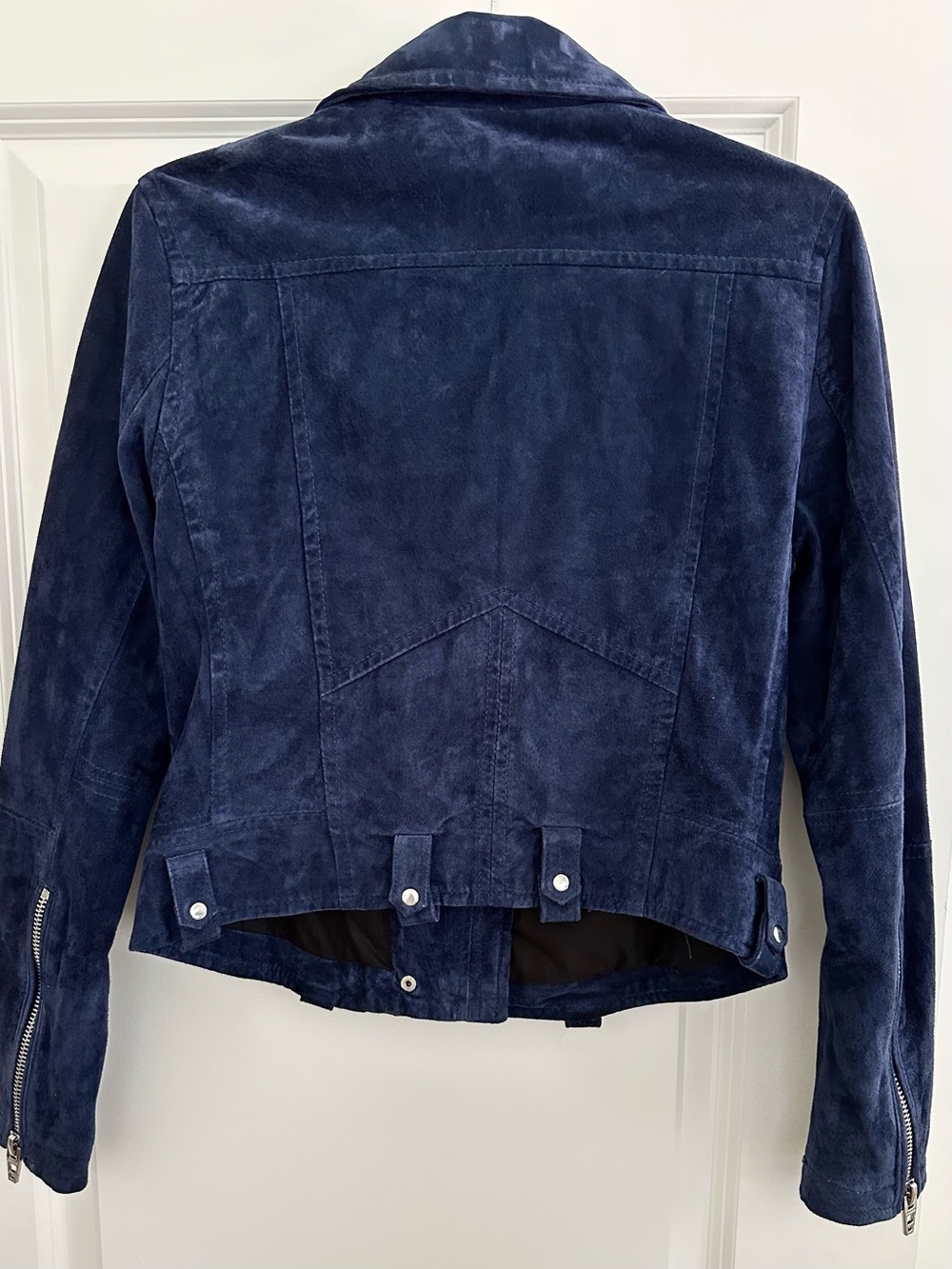 100% Suede Leather Fall Navy Blue Moto Jacket - Blank NYC - Picture 6 of 17